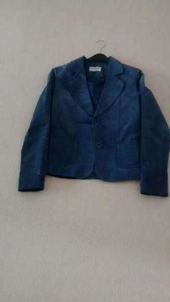 Ladies blue, 100 leather, suede look jacket- in excellent condition.
