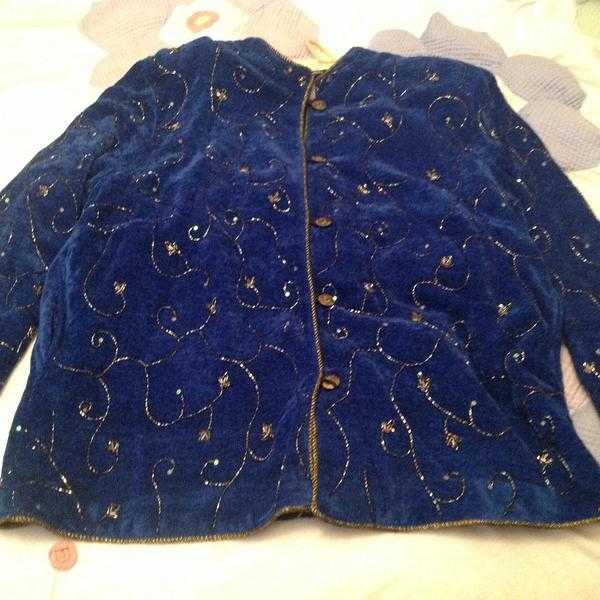 Ladies designer blue velvet evening jacket xxl