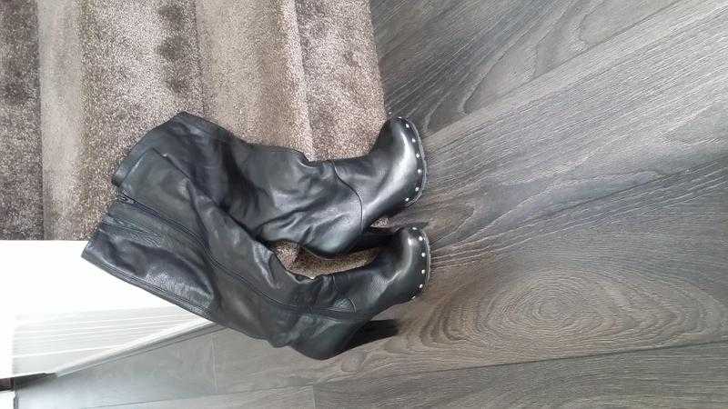 Ladies Leather Stiletto Black Boots - Size 37