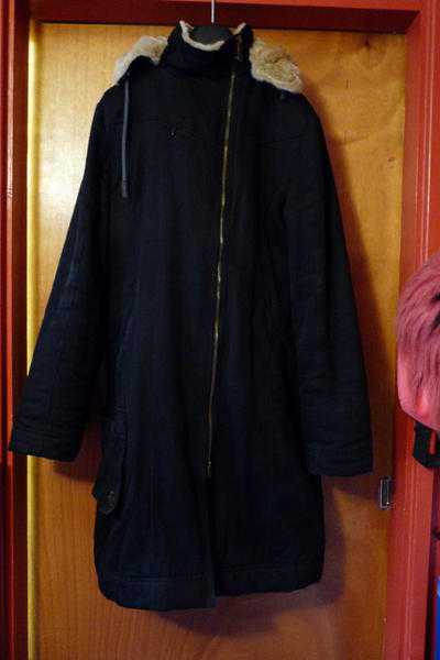 Ladies long black 55 Hemp 45 Cotton coat Fully lined with fake fur