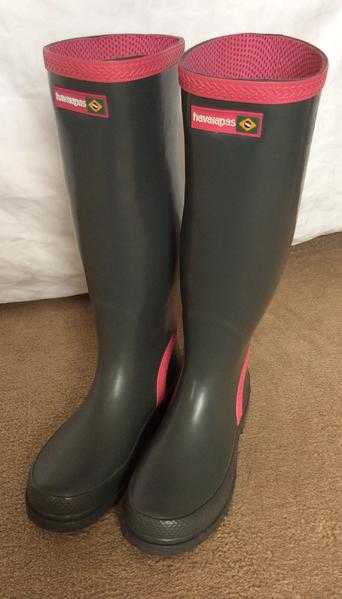 LADIES WOMENS HAVIANNA GREY WELLIES SIZE 4