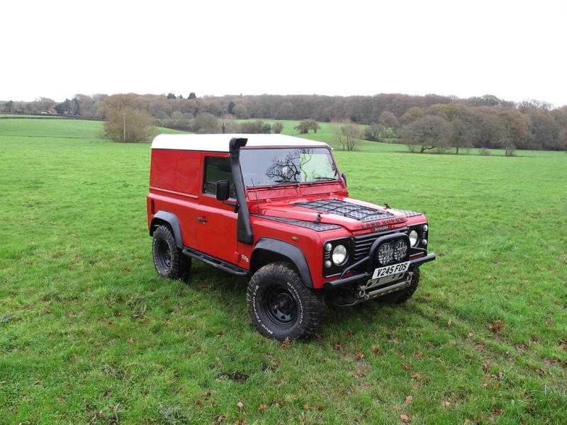 Land Rover Defender 90 fire engine red 4x4 off road