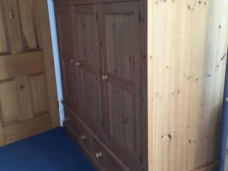 Large 3 door solid pine wardrobe 180 x 155 x 60