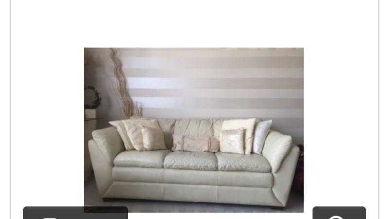 Large 3 seat leather cream sofa