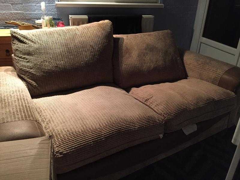 Large 3 Seater Brown amp Beige Sofa