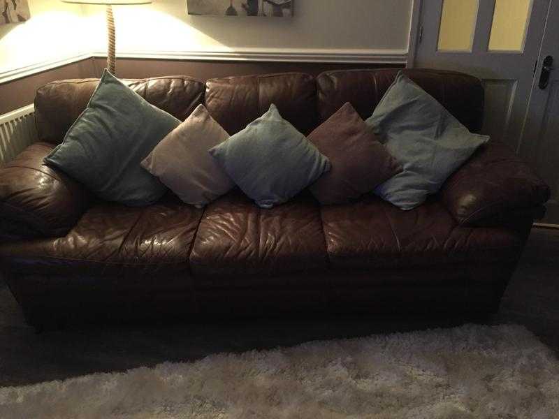 Large 3 Seater Brown Leather sofa