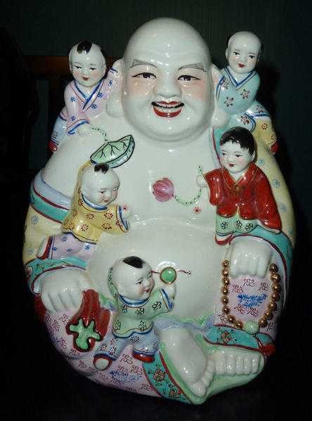 Large Antique Chinese Porcelain Fertility Buddha with children