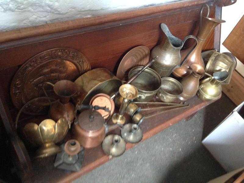 Large box of copper and brassware