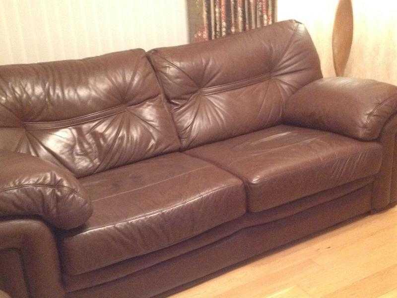 Large Brown Leather 2 Seater Sofa plus Chair