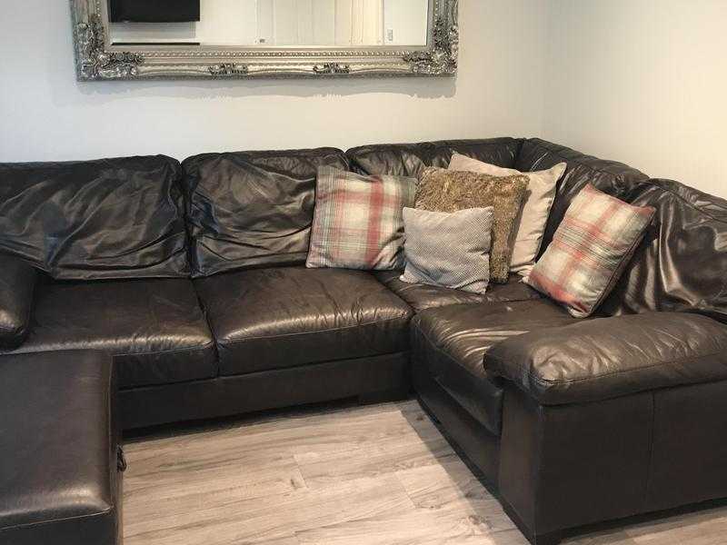 Large Brown Leather Corner Sofa