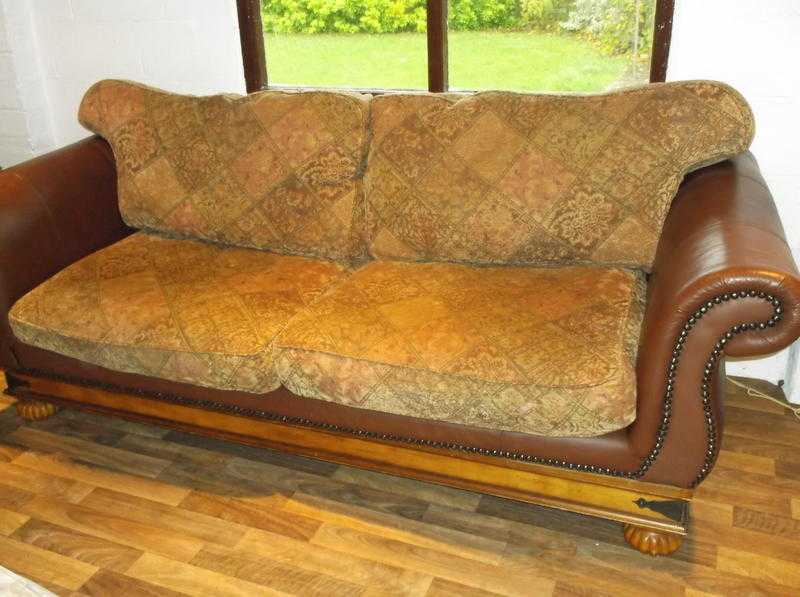 Large Brown leather  fabric settee