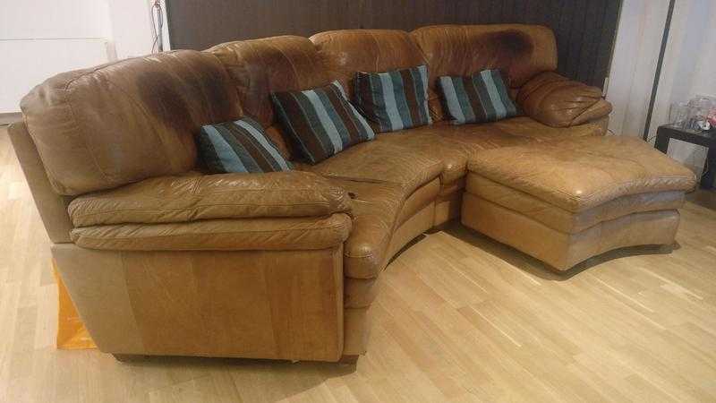 Large Brown Leather Sofa with 2 foot rests