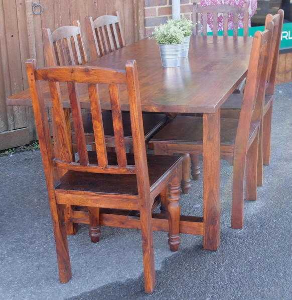 Large Dark Rustic Table amp 6 Chairs