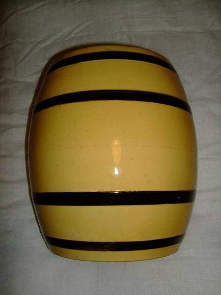 Large Eathenware Pot. Yellow with Black stripes