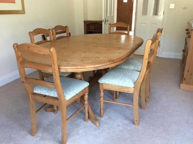 Large extending Solid pine dining table and 6 chairs