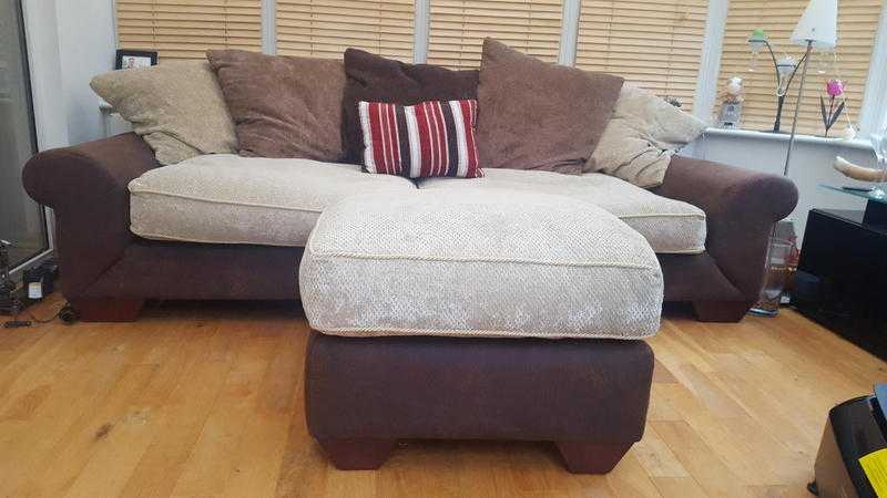 Large Fabric 3 Seater Sofa with Pouffe