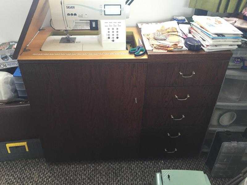 Large Horn Sewing Cabinet Dark Oak with Airlift