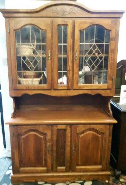 Large Medium Oak Wall Unit with Leaded Glass