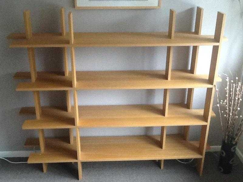 Large oak veneer shelving unit.