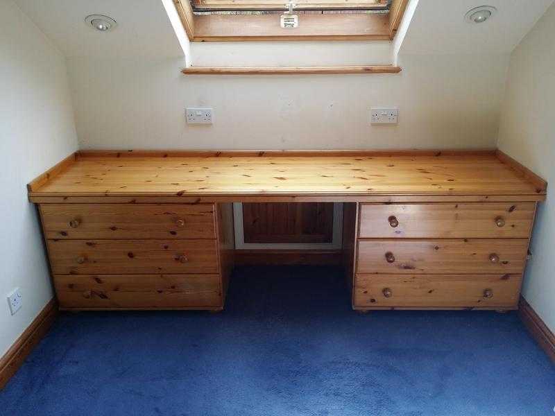 Large Pine Desk with 2 sets of 3 drawers and 3 x glass top protectors