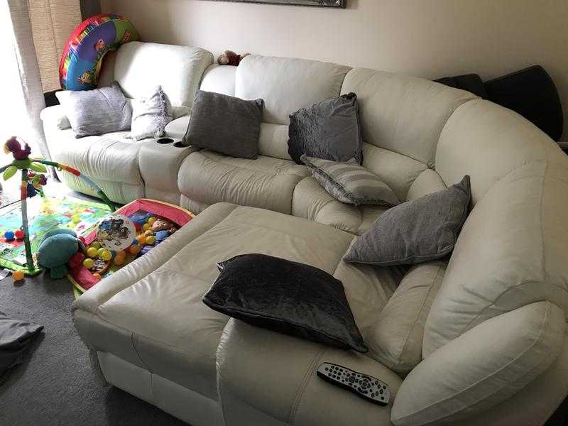 Large white corner leather sofa