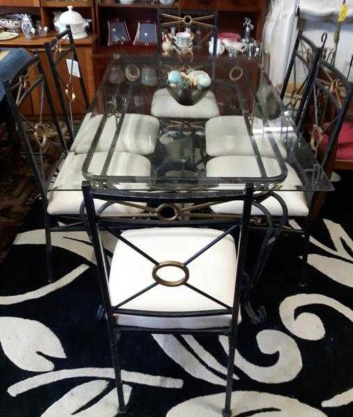 Large Wrought Iron and Glass Dining Table amp Six Chairs