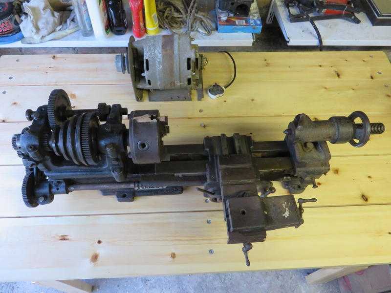 Lathe and electric motor.