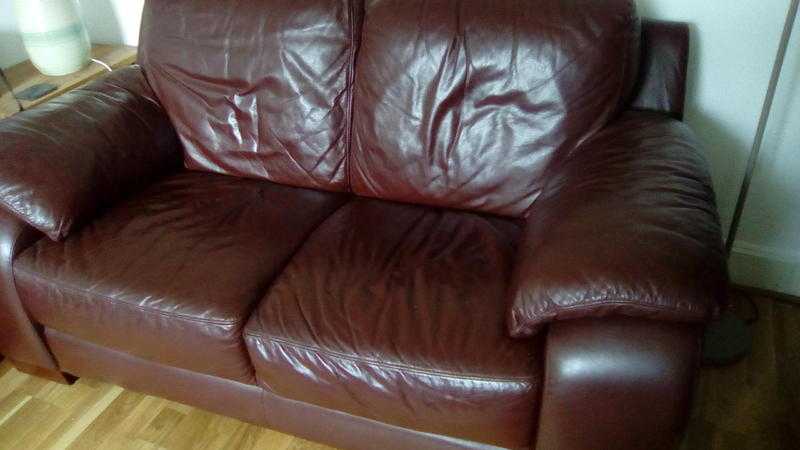 leather 2 seater sofa with poofy