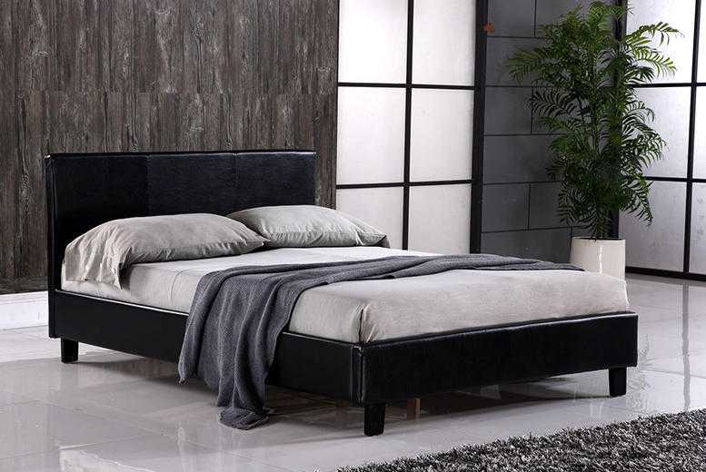 LEATHER BED DOUBLE KING BLACK BROWN