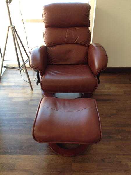 Leather Brown Reclining Chair and matching Footstool