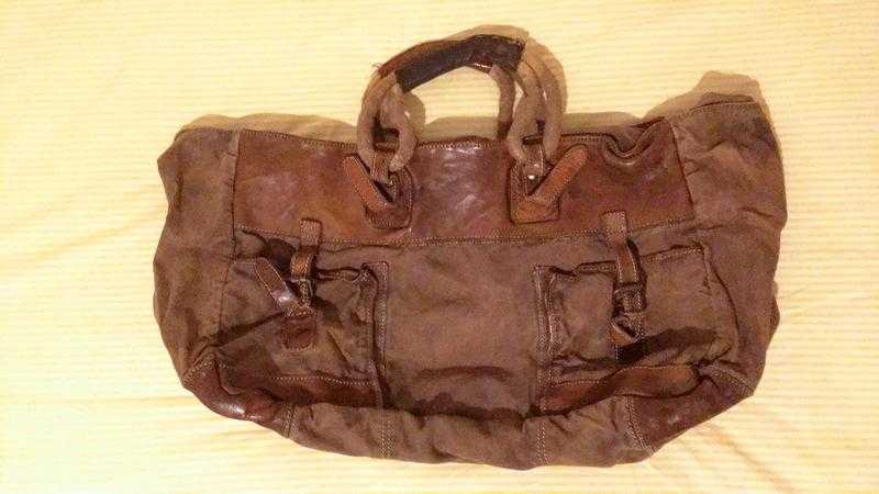 Leather cotton mix weekend bag