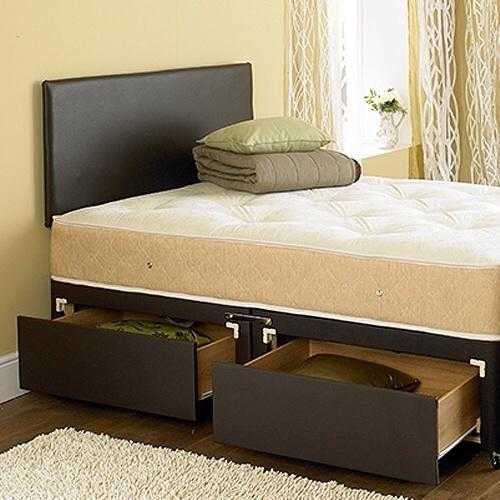 Leather divan bed 2 drawers  headboard pocket sprung memory foam mattress