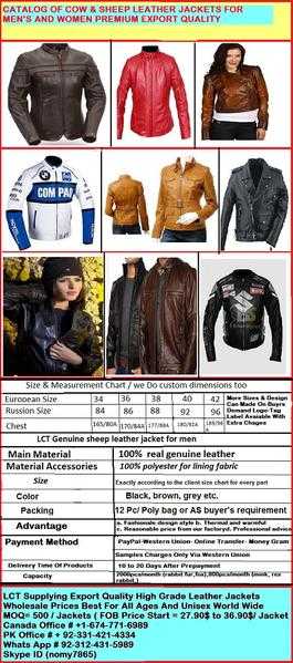 LEATHER JACKETS EXPORT QUALITY WHOLESALE