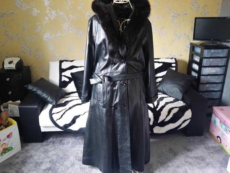 leather luxury Mink Fur Collar long Coat. quot New quot Size UK 1416