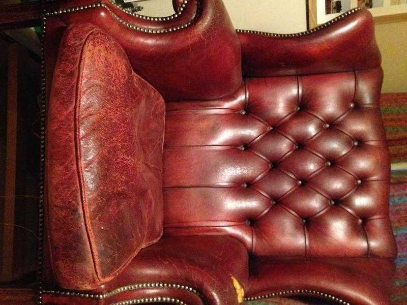 Leather Queen AnneChesterfield style Wingback chair.