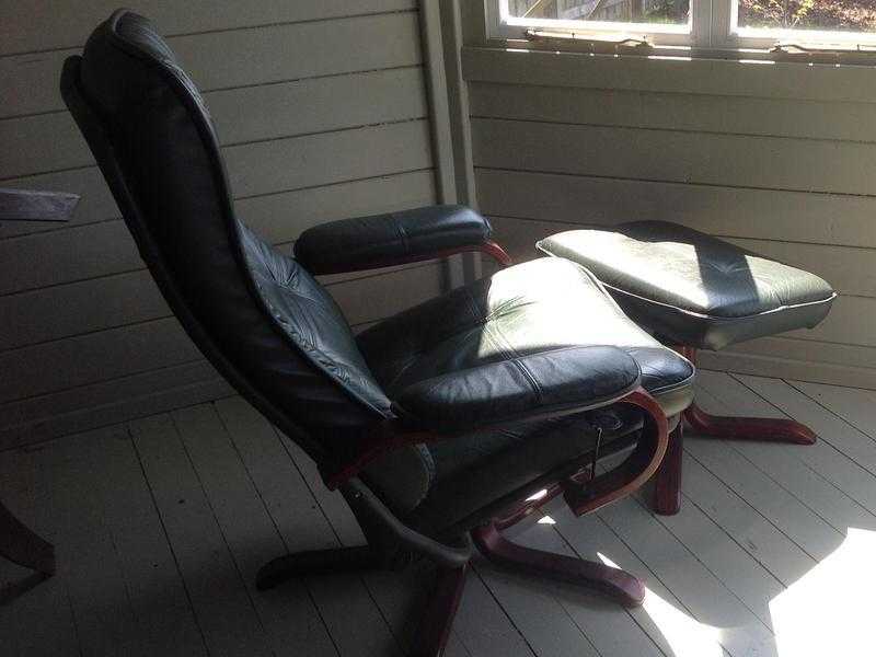 Leather recliner and footstool