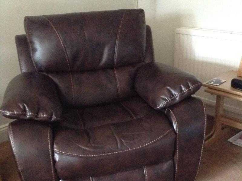 Leather recliner corner sofa,with leather recliner chair.