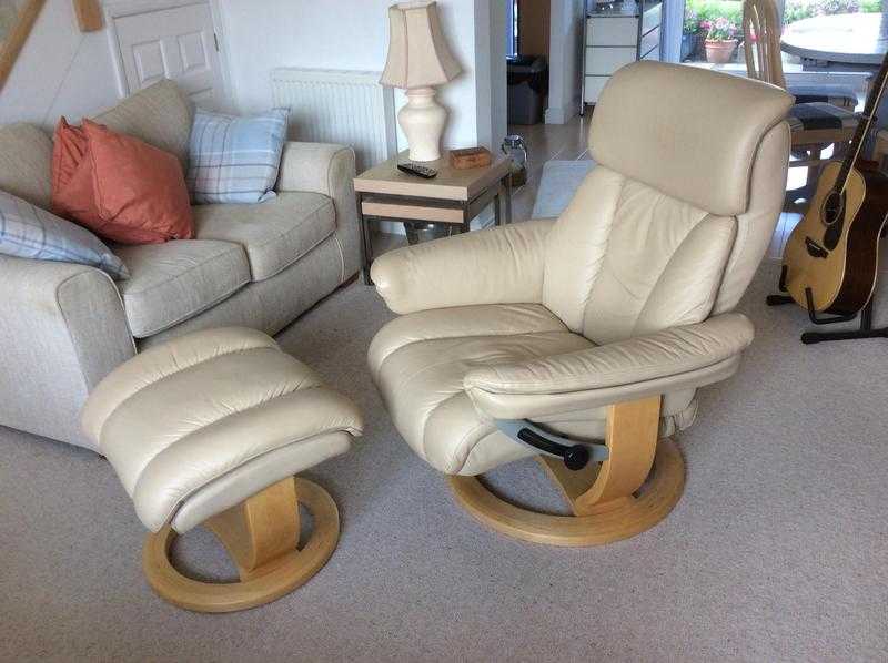 Leather Reclining chair and Footstool