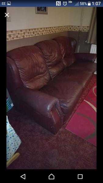 Leather Reclining sofa and arm chair