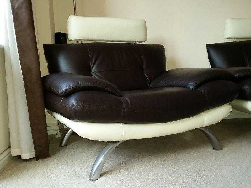 Leather Sofa and chair, with matching foot stool