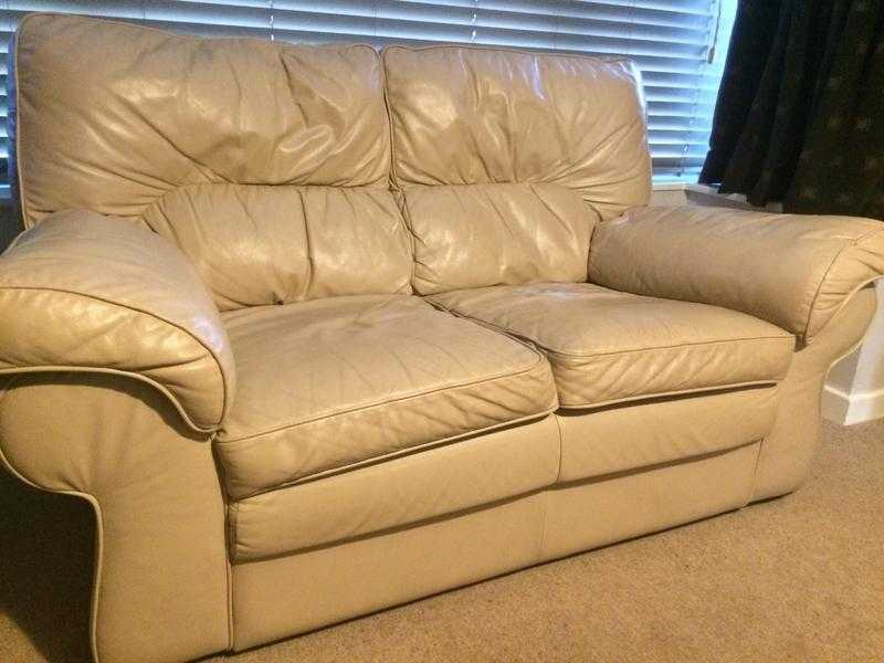 Leather sofas cream two seater and three seater sofa