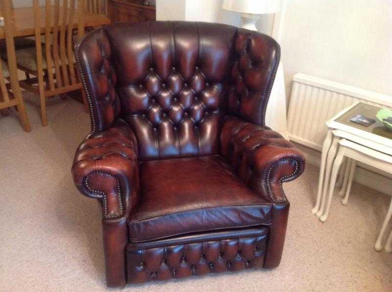 Leather winged armchair