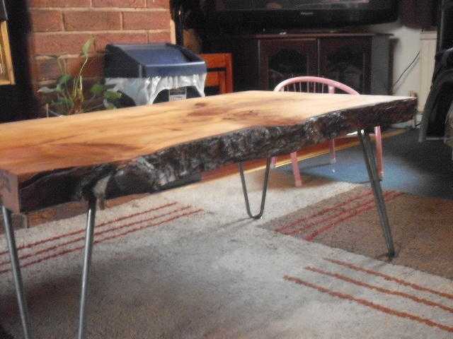 Live Edge Coffee Table With Hairpin Legs, Handcrafted, (New)