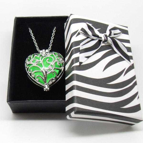 Locket necklace Heart glowing in the dark ,green  glow in the dark jewelry