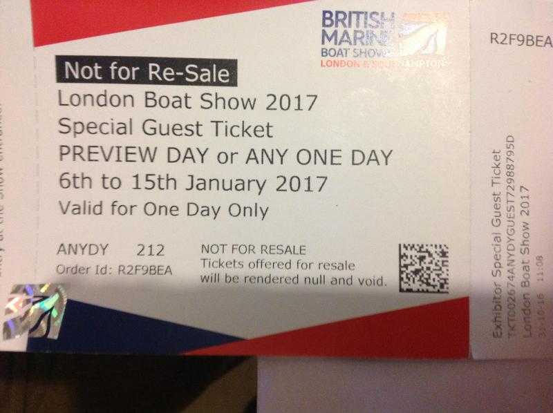 London boat show tickets pair -2