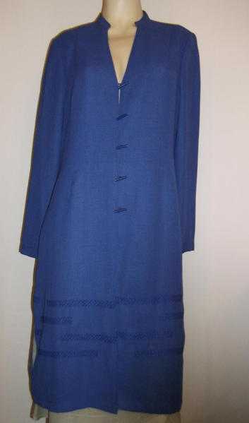 Long blue lightweight jacket with embroidery trim by Jacques Vert, size 10