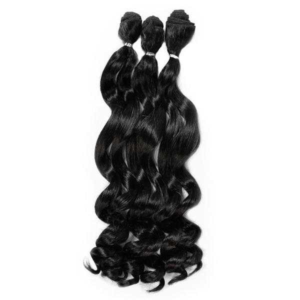 Loose Wave Synthetic Hair Extensions Weave On Weft - 3 x 20 inches color 1B Off Black