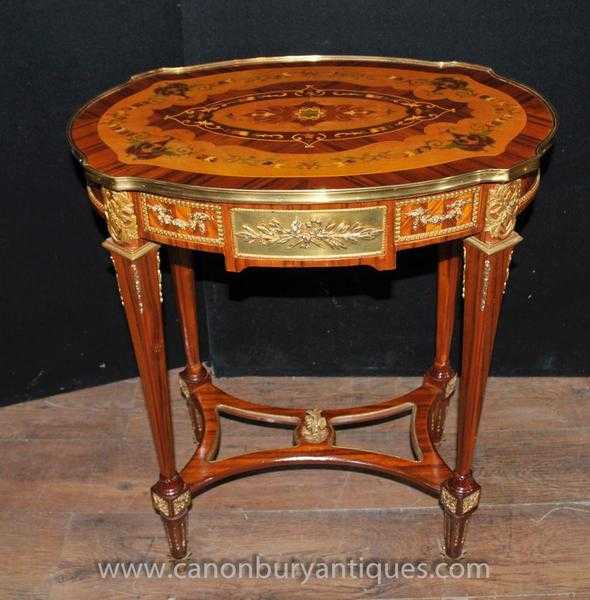 Louis XVI Side Table Marquetry Inlay Cocktail Tables