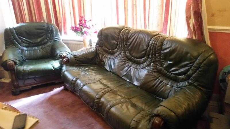 Lovely 3 seater, soft leather sofa and armchair