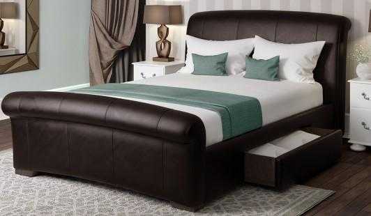 Lovely Black Leather Sleigh Bed